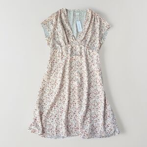 Outerknown Juniper Dress Womens Medium M NWT Floral V-Neck Cap Sleeve Mini Cream